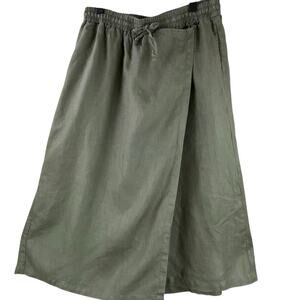 Bykud Linen Cotton Midi Skort Pants Size XL Sage Green Wide Leg Beach Resort